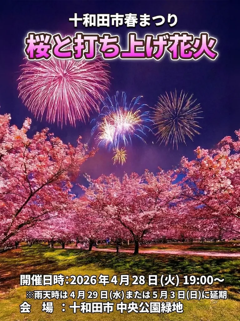 桜と打ち上げ花火 | 青森県十和田市
