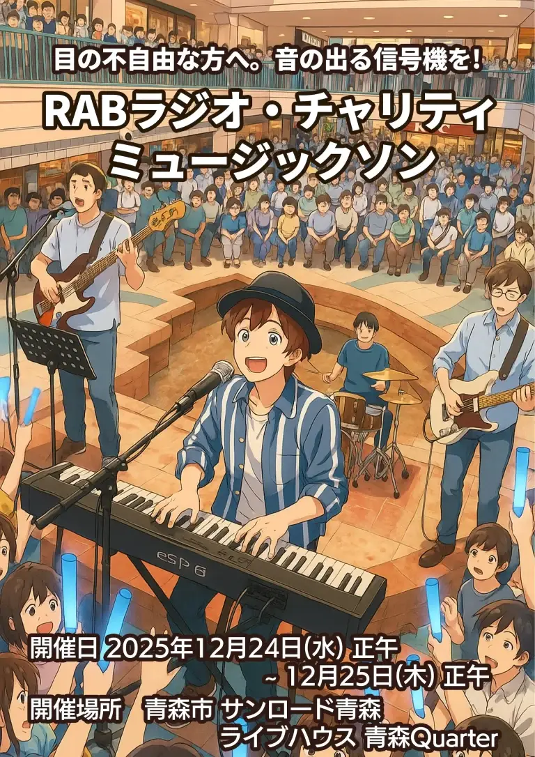 RABラジオ・チャリティ・ミュージックソン2025｜音の出る信号機設置へ募金で支える24時間生放送とチャリティライブ｜青森県青森市
