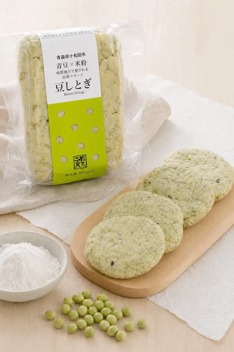雅菜工房の豆しとぎ。青豆と米粉で作られた青森県南部地方の伝承スイーツ