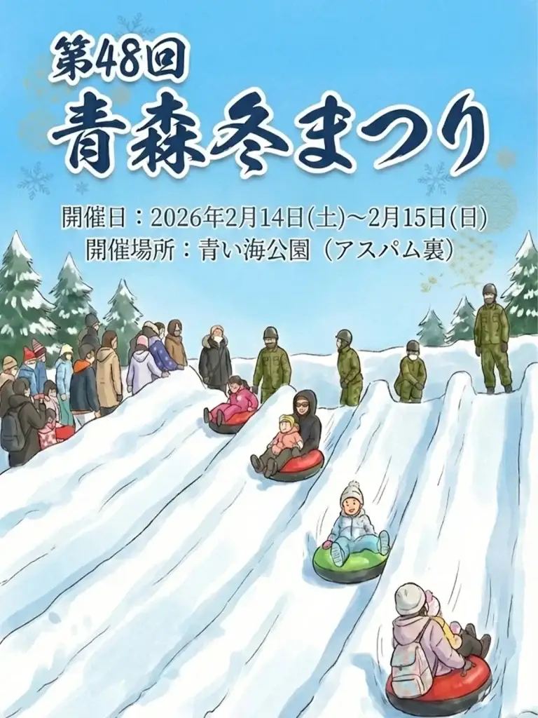 青森冬まつり 青森市 雪の大型すべり台を楽しむ子供たち