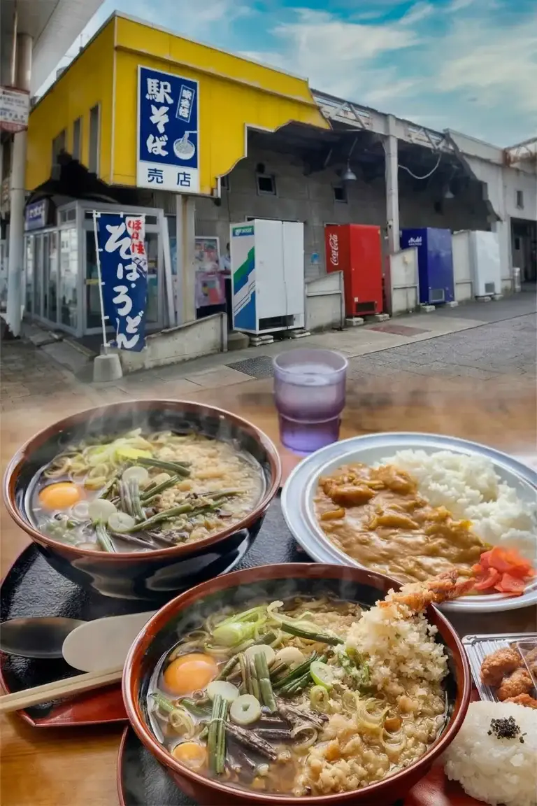 とうてつ駅そば 十和田店 1 とうてつ駅そば 十和田店|十和田市中央バス停前の店舗外観と駅そばメニューの写真