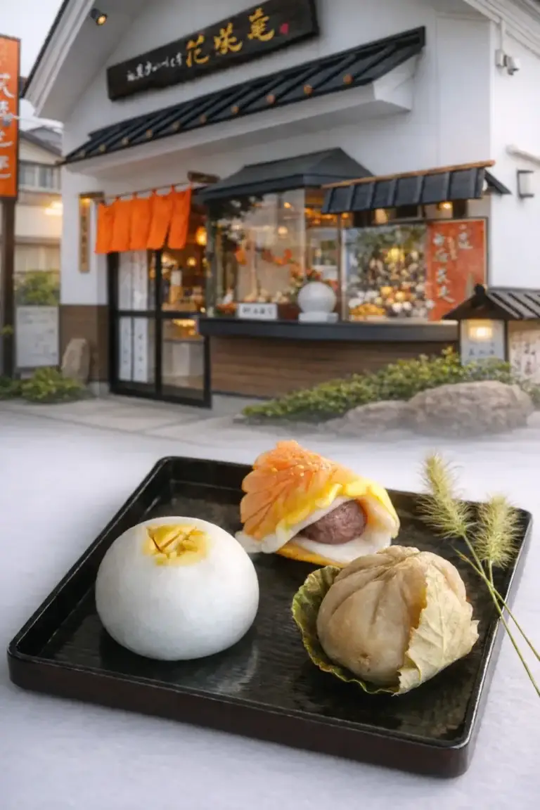 お菓子のいろどり 花咲庵｜十和田市｜店舗外観と和菓子のアイキャッチ画像