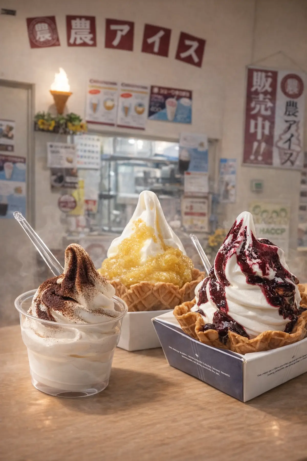 農アイス 十和田市 ソフトクリームと店内の画像
