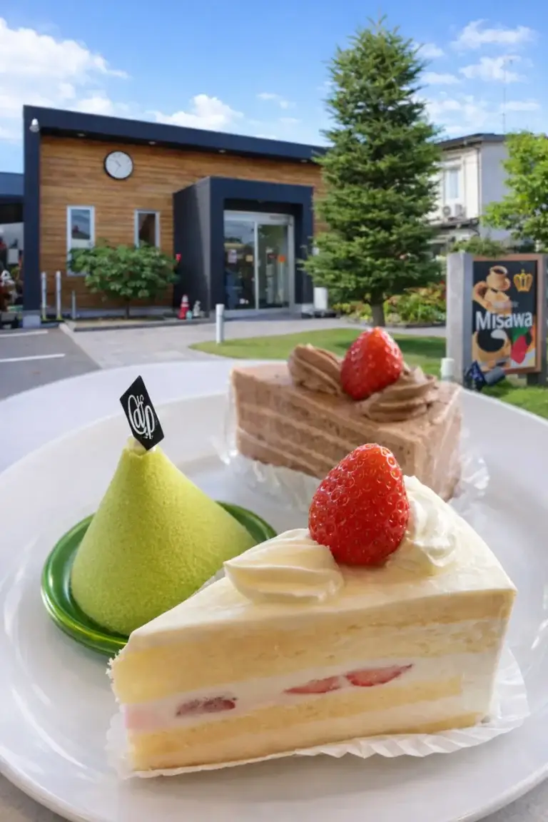 パティスリーミサワ｜十和田市｜店舗外観とケーキの画像