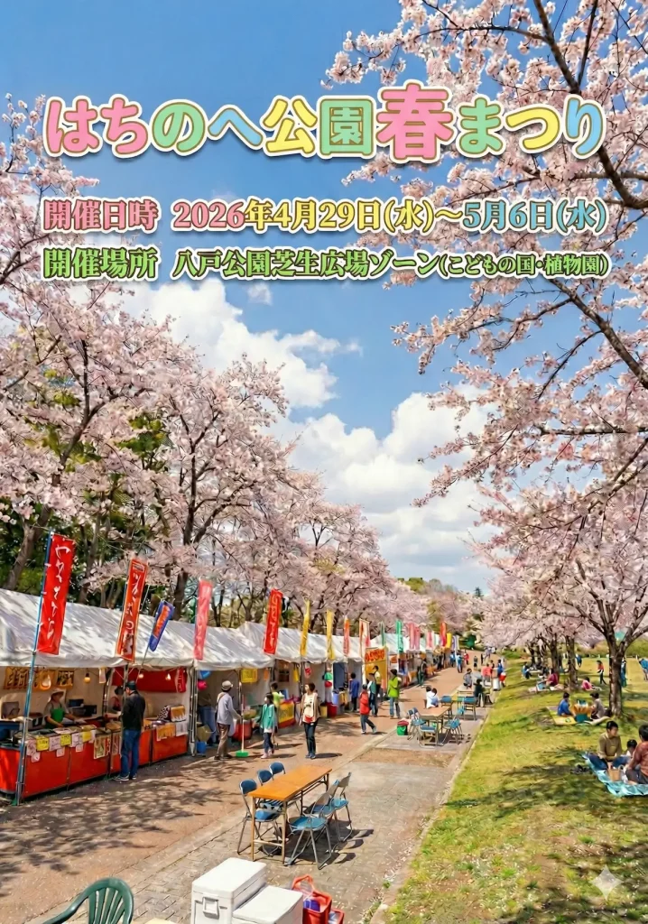 はちのへ公園春まつり 2026 | 4/29(水)〜5/6(水) | 東京ドーム約8個分の広大な公園でお花見 | 八戸市