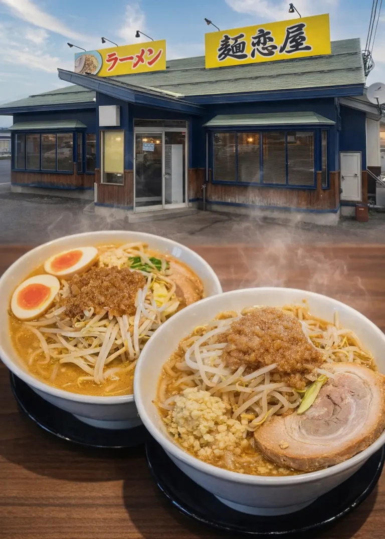 麺恋屋のラーメンと店舗外観