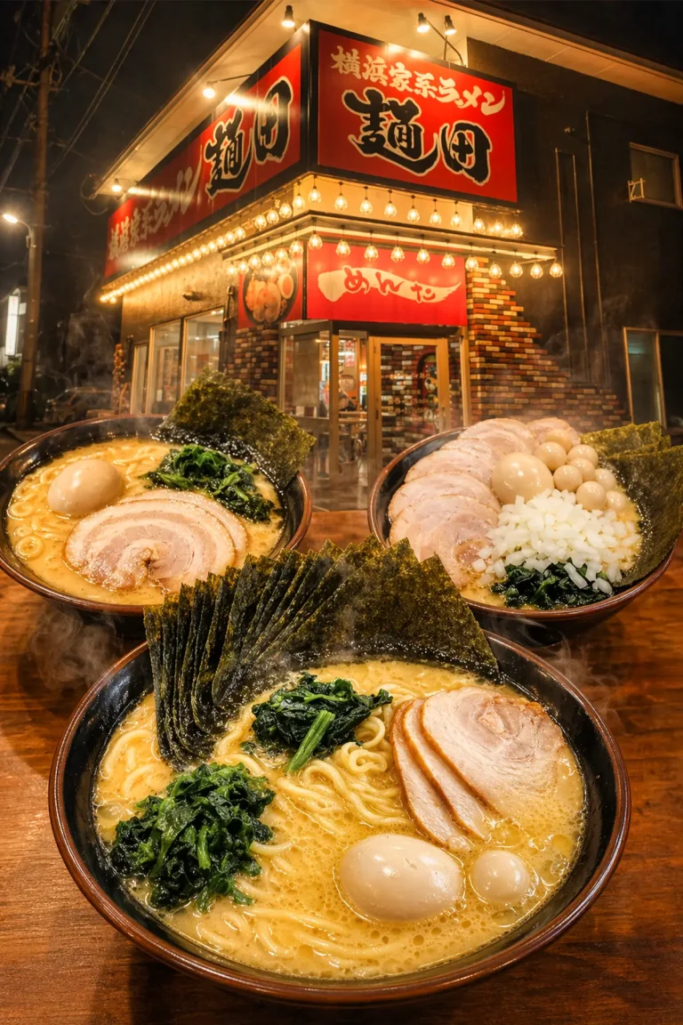 横浜家系ラーメン 麺田｜十和田市｜店舗外観とラーメンの画像