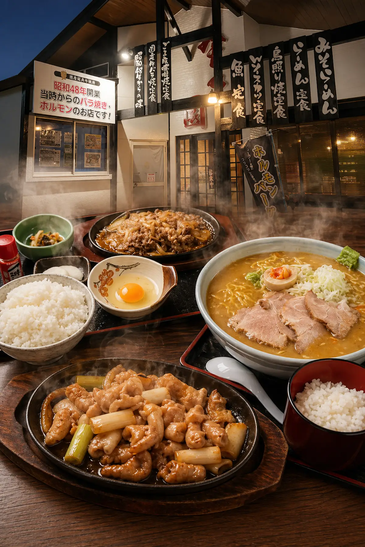 みちのく園 十和田市奥瀬の牛肉バラ定食と味噌チャーシュー麺