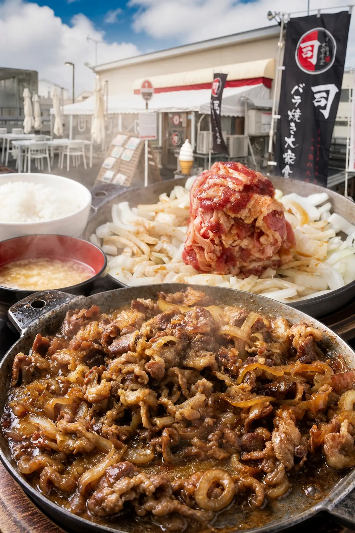 司 十和田バラ焼き大衆食堂の十和田バラ焼きと店舗外観
