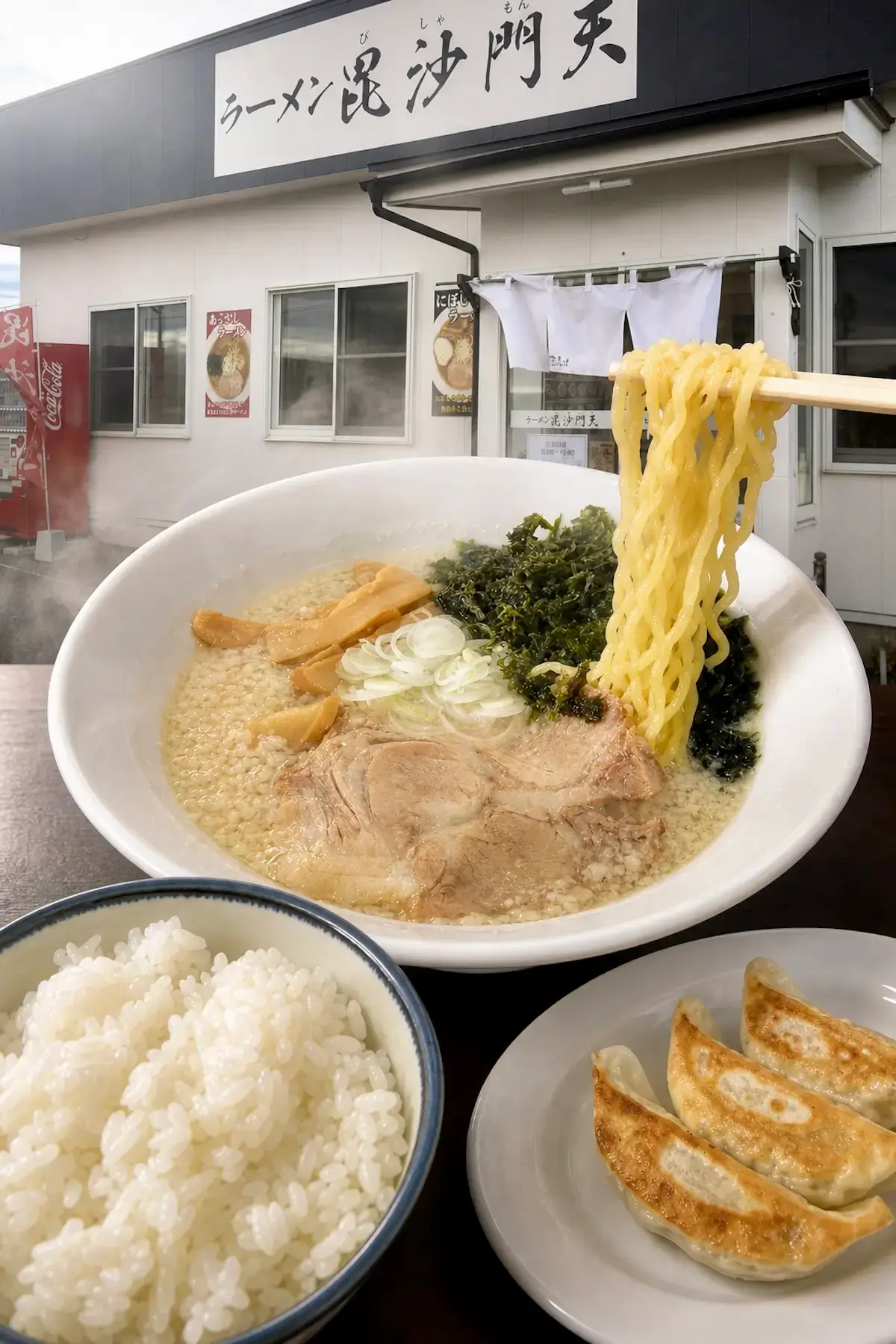 ラーメン 毘沙門天のラーメンと餃子・ライスセット