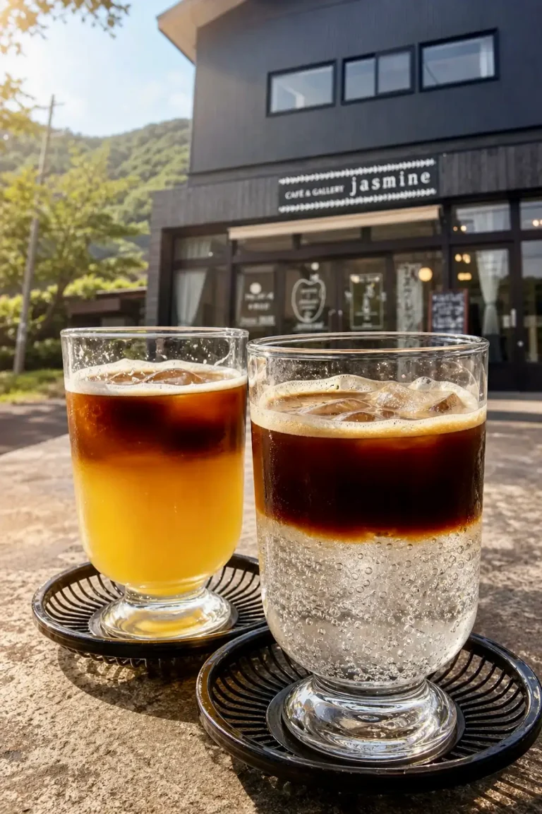 喫茶ジャスミン 1 十和田湖休屋の喫茶ジャスミン外観とオリジナルエスプレッソドリンク