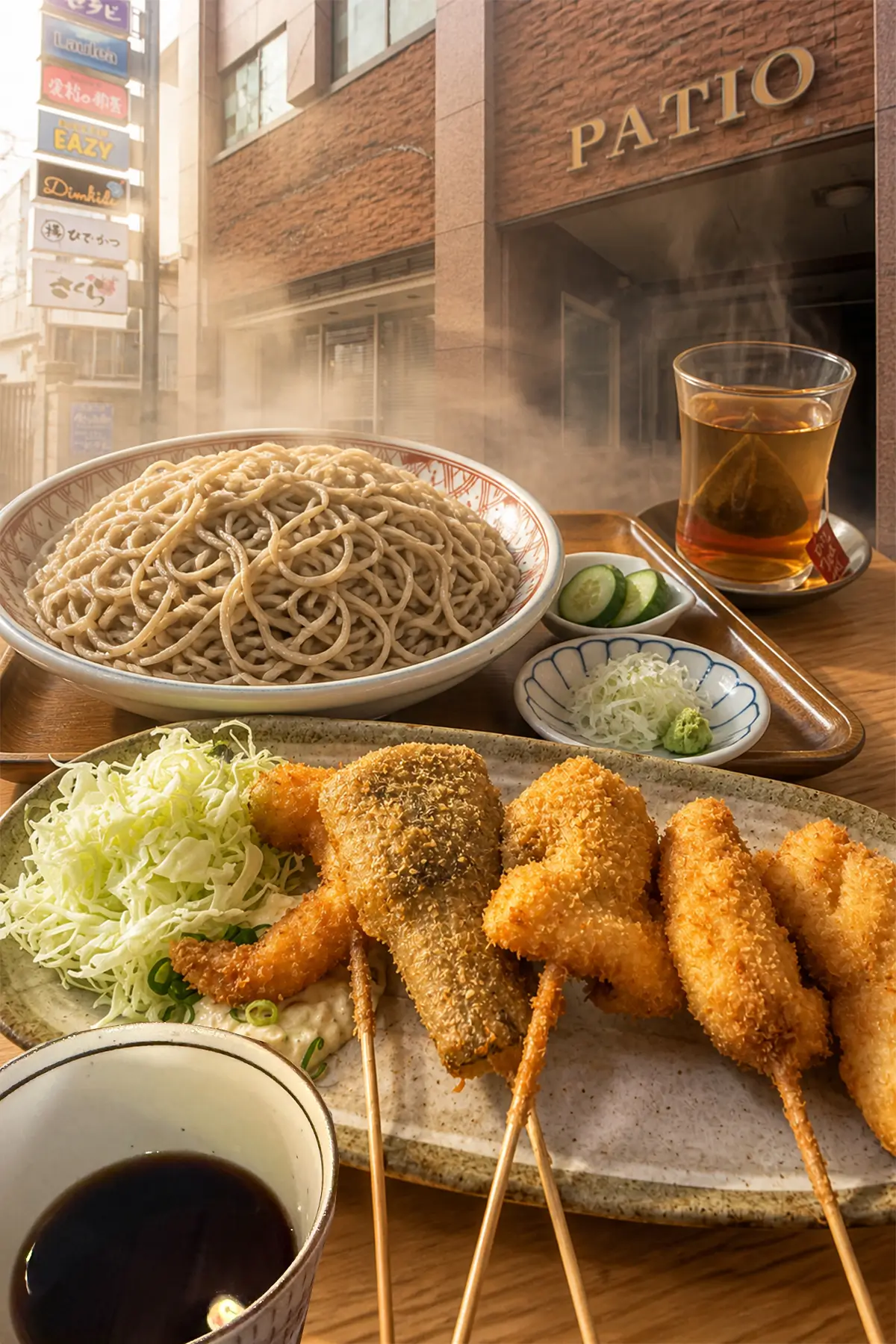丸揚げ ひでかつの串揚げとそばのランチセット｜青森県十和田市