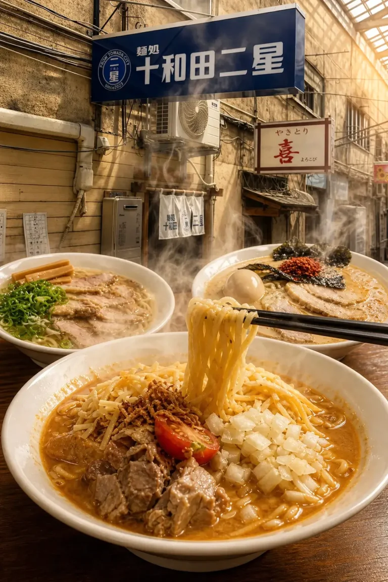 麺処 十和田二星 1 麺処 十和田二星の白湯煮干しそばと昭和小路の店内風景