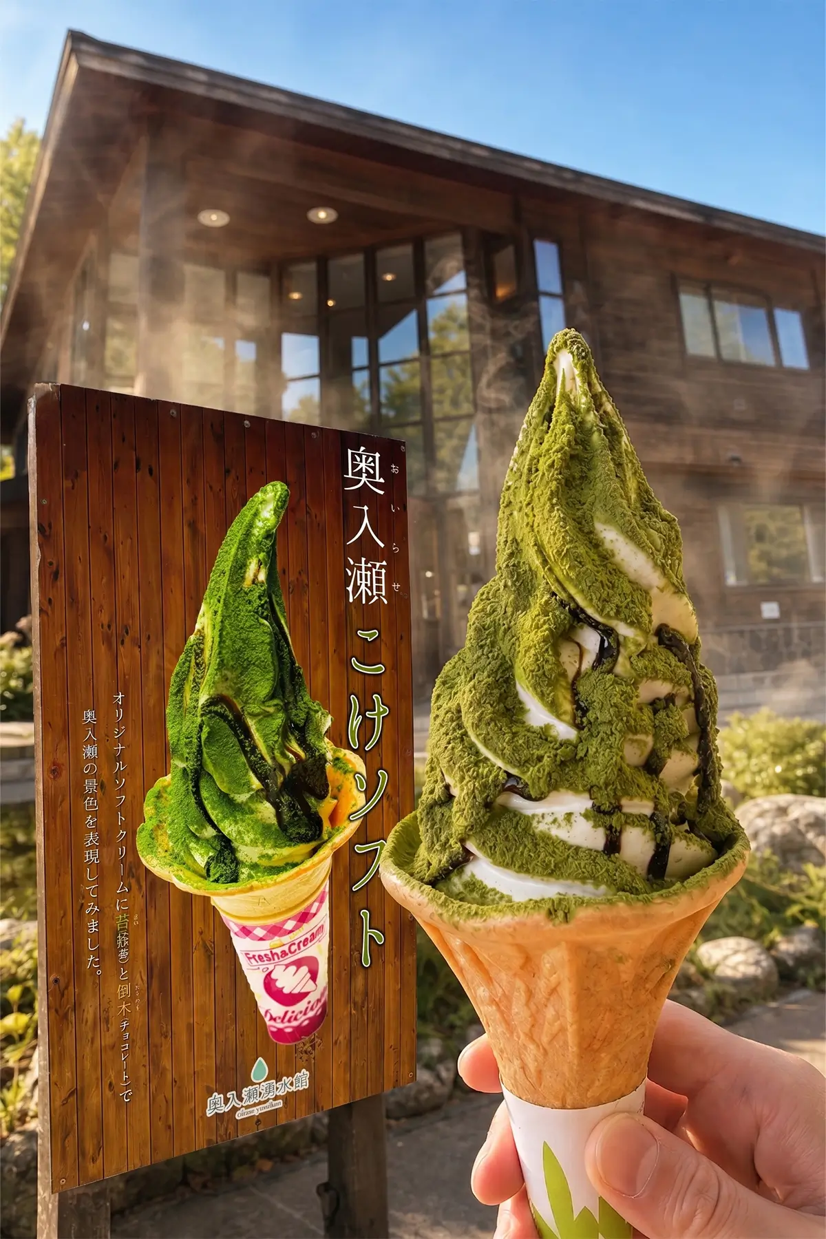 奥入瀬湧水館の名物「奥入瀬こけソフト