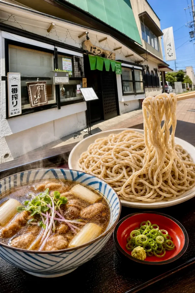 十和田市の十和田はつ花 蕎麦&ワイン居酒屋の手打ち蕎麦と店舗外観