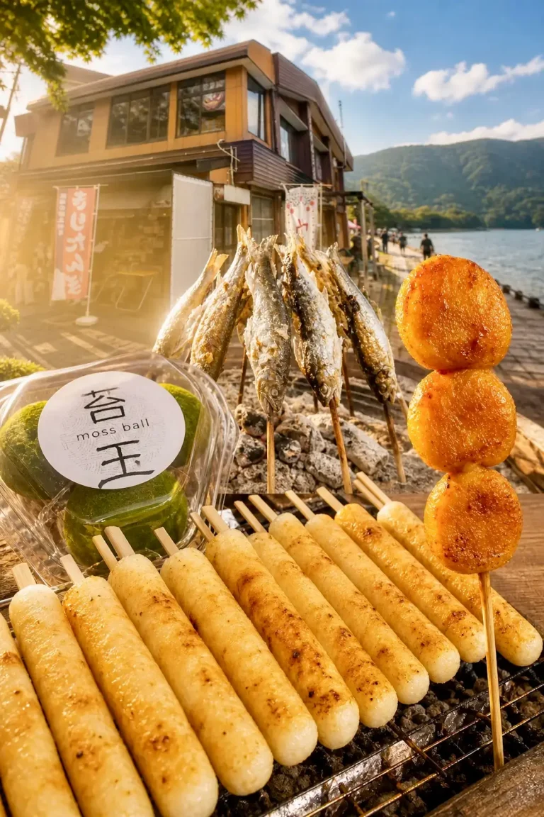 十和田湖休屋にあるきりたんぽ茶屋いっぷくの外観ときりたんぽ