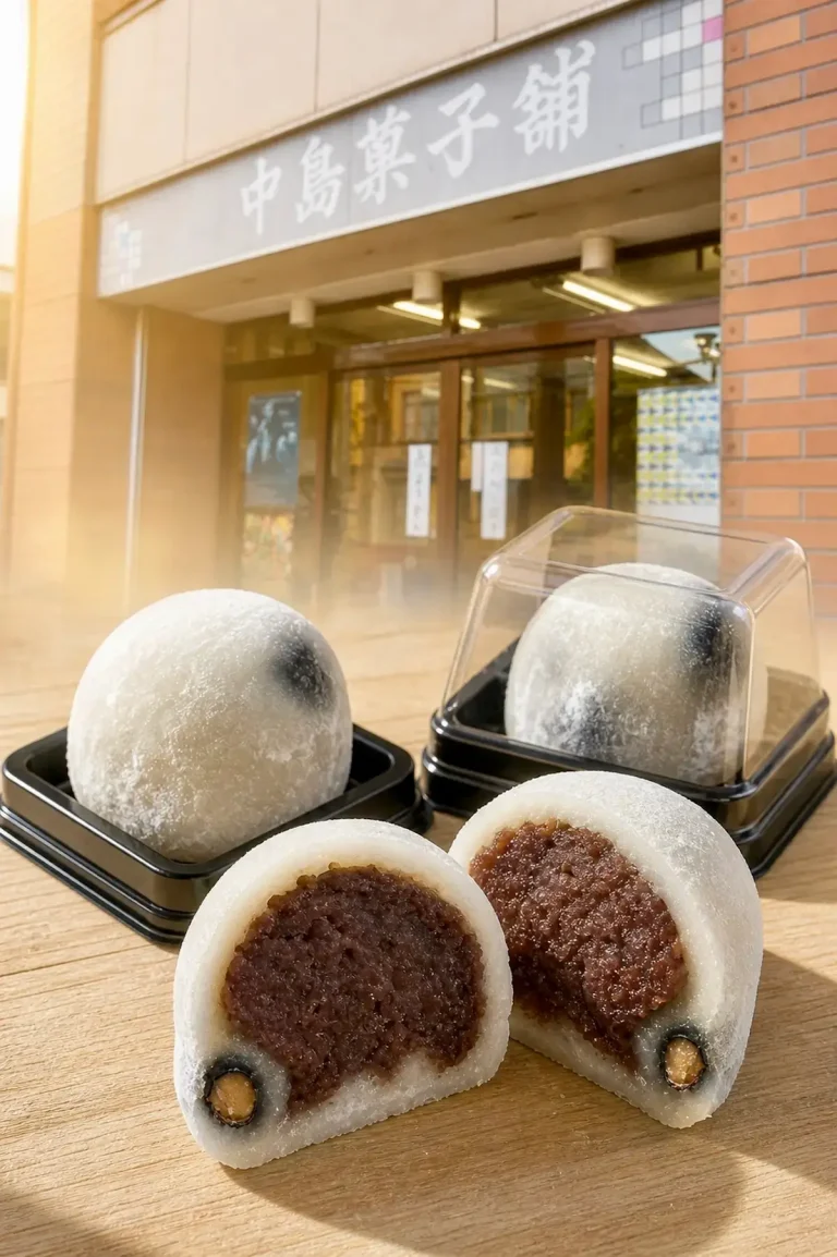 中島菓子舗の豆大福。青森県十和田市の老舗和菓子店が作る黒豆入り大福