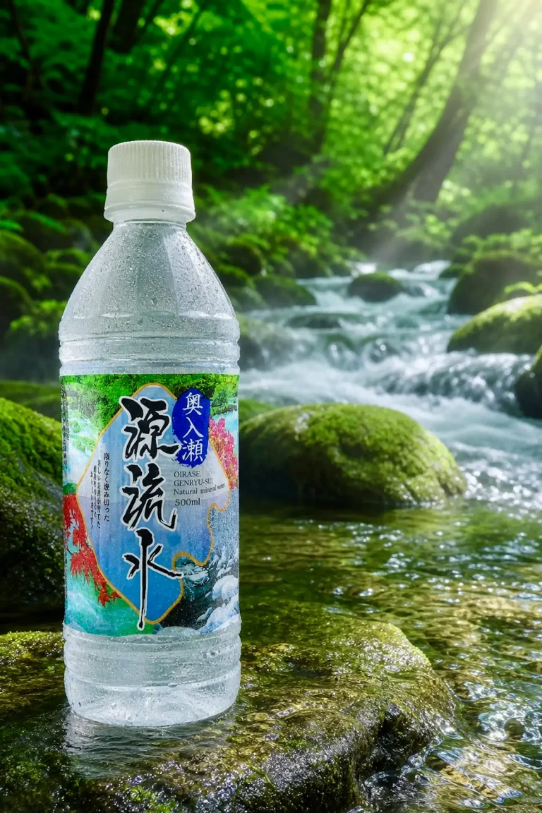 奥入瀬源流水のペットボトルと奥入瀬渓流