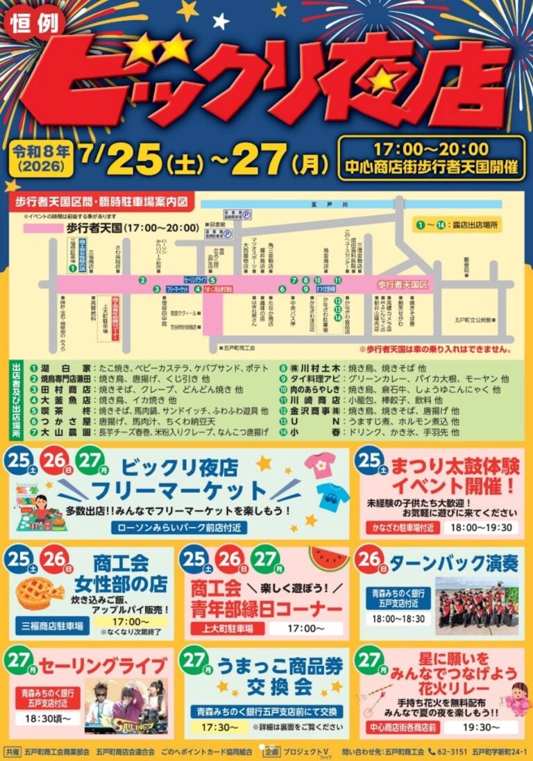 ビックリ夜店 青森県五戸町の夏イベント告知画像