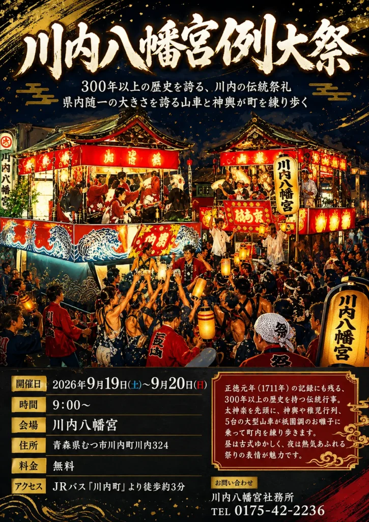 川内八幡宮例大祭 青森県むつ市の伝統祭礼イベント告知画像