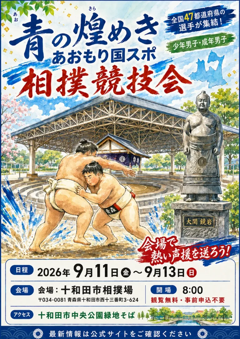 青の煌めきあおもり国スポ 相撲競技会 青森県十和田市のイベント告知ポスター