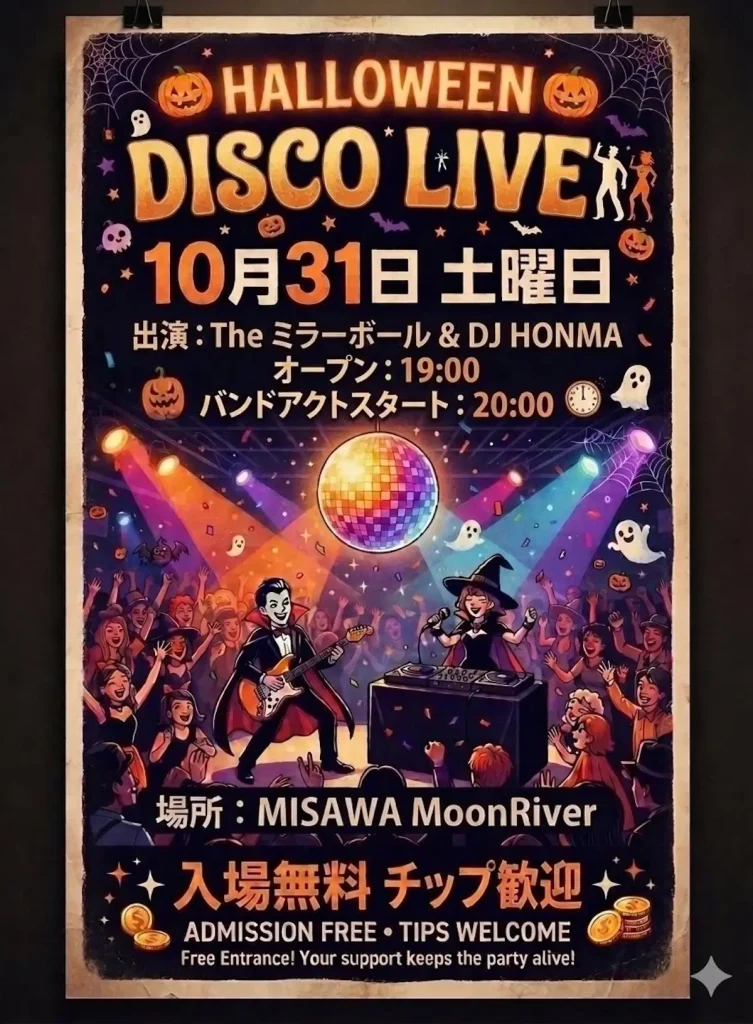 HALLOWEEN DISCO LIVE 青森県三沢市のイベント告知ポスター