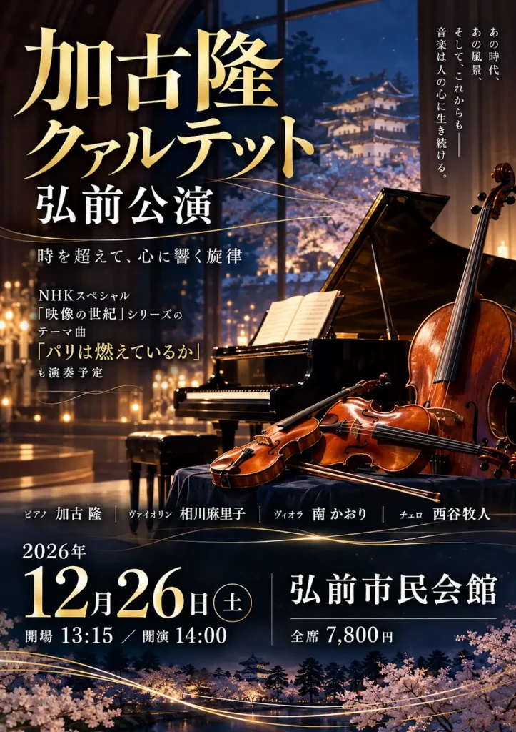 加古隆クァルテット 弘前公演 2026年12月26日 弘前市民会館