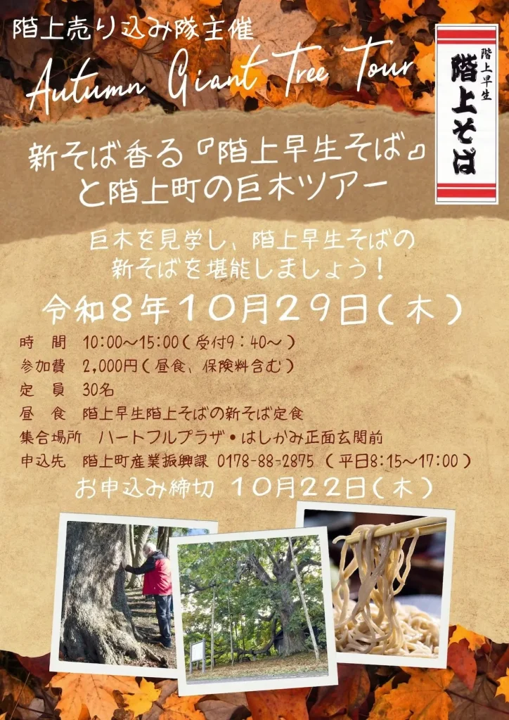 新そば香る『階上早生そば』と階上町の巨木ツアー 青森県階上町のイベントチラシ画像